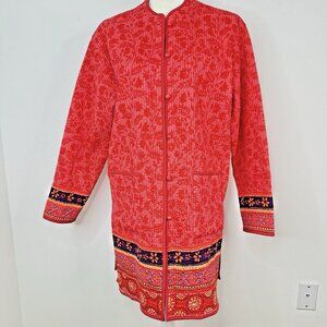 Orvis Women’s Lightweight Quilted Jacket Fall Print Leaves Pink Button Front Med